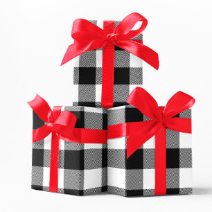 Large White and Black Chevron Buffalo Plaid Wrapping Paper