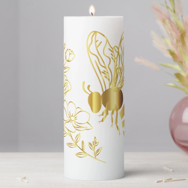 Large White and Gold Bee Candle  (In Situ)