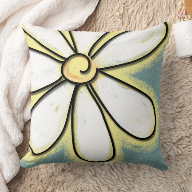 Large White And Yellow Daisy Flower Throw Pillow (Blanket)