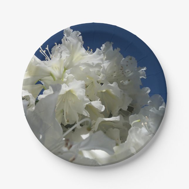 large white blossom against blue sky throw pillow paper plates (Front)