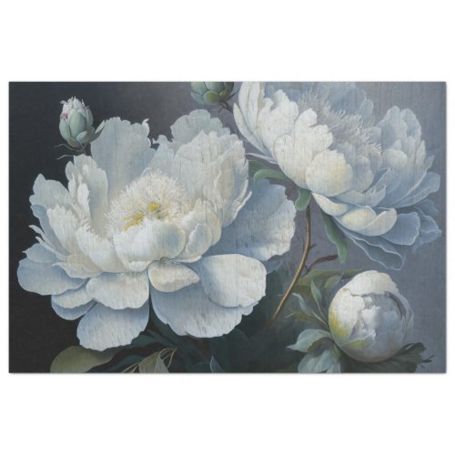 Large White Blue  Black Peony Art Moody Floral  Tissue Paper