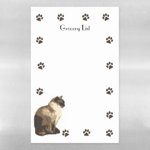 Large White Board.  Siamese cat grocery list. Magnetic Dry Erase Sheet