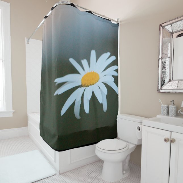 Large White Daisy Flower Shower Curtain (In Situ)