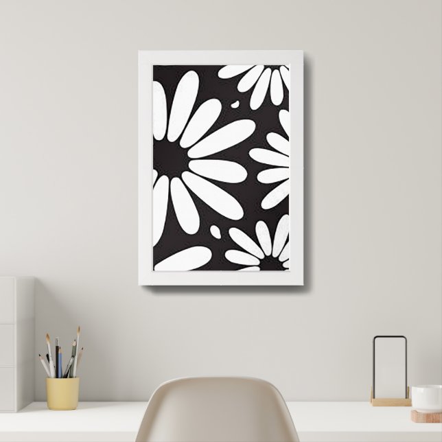 Large White Daisy Flower with White Framed Art (Home Office)