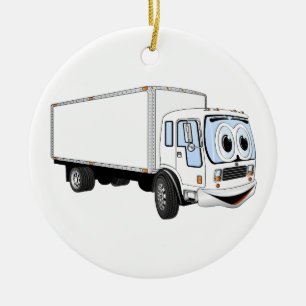 Large White Delivery Truck Cartoon Ceramic Ornament