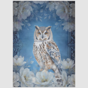 Large White Floral Barn Owl Decoupage Tissue Paper