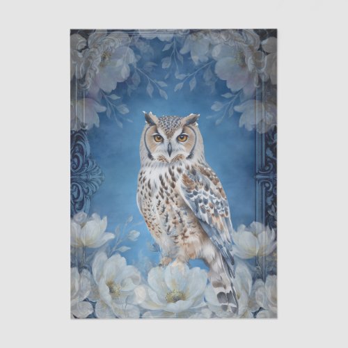 Large White Floral Barn Owl Decoupage Tissue Paper