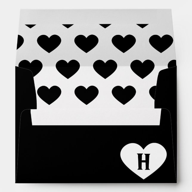 Large White Heart Monogram & Black Background Envelope (Back (Bottom))