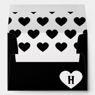 Large White Heart Monogram & Black Background Envelope