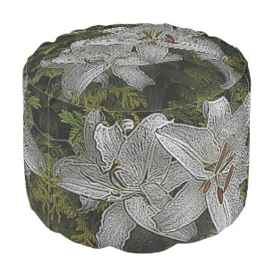 large white lily design contempory flower pattern pouf