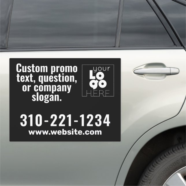 Large White Logo on Black Magnetic Vehicle Ad Sign (In Situ)