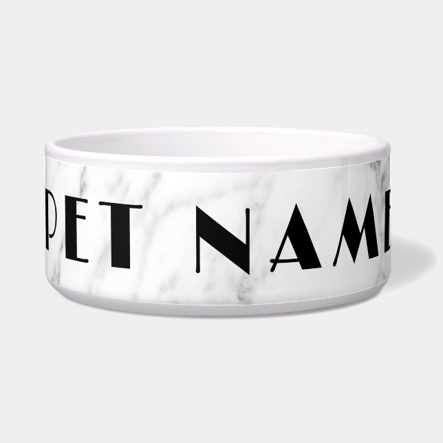 Large white marble stone pet bowl for dog or cat (Front)
