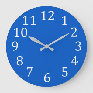 Large White Numbers on Plain Blue Wall Clocks
