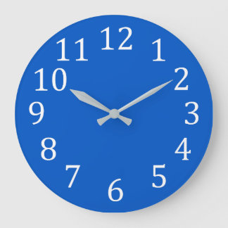 Large White Numbers on Plain Blue Wall Clocks