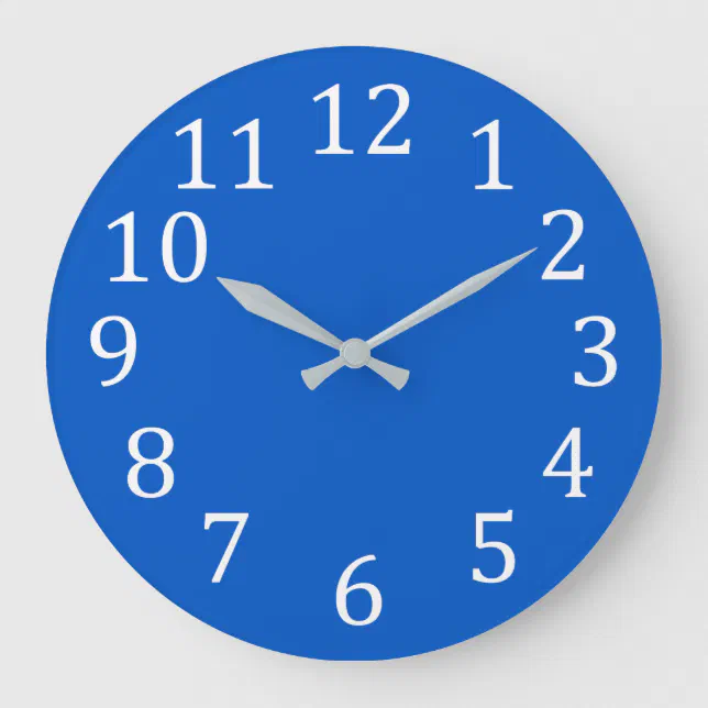 Large White Numbers on Plain Blue Wall Clocks | Zazzle