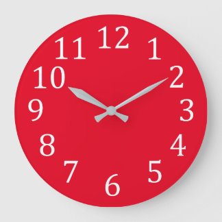 Large White Numbers Plain Red Wall Clocks