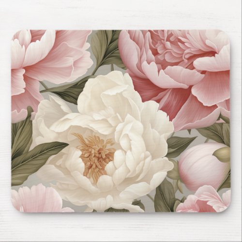 Large White Pink Peonies Design Office Accessories Mouse Pad