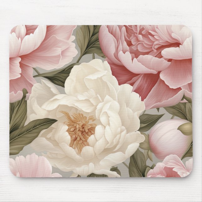Large White Pink Peonies Design Office Accessories Mouse Pad (Front)