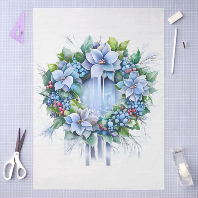 Large White Poinsettias Floral Wreath Decoupage Tissue Paper (Craft)