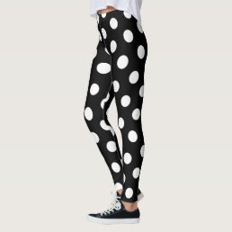 Large White Polka Dot Pattern - Custom Color Black Leggings