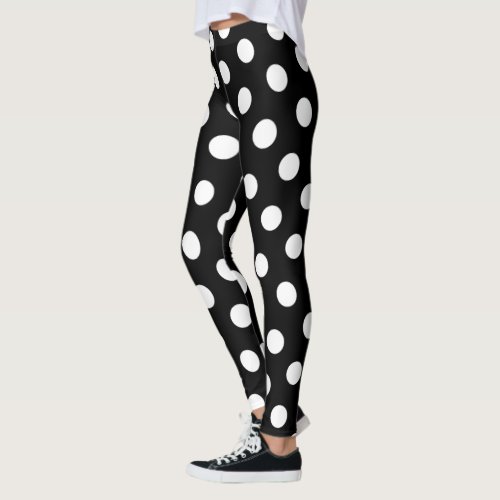 Large White Polka Dot Pattern - Custom Color Black Leggings