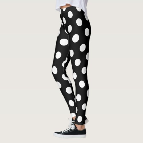 Large White Polka Dot Pattern _ Custom Color Black Leggings