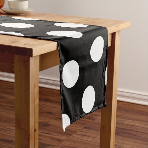 Large White Polka Dot Pattern _ Custom Color Black Short Table Runner
