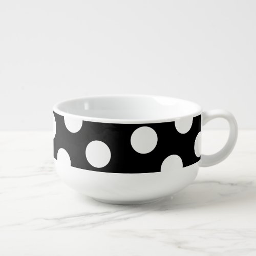 Large White Polka Dot Pattern _ Custom Color Black Soup Mug