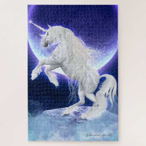 Large _ White Unicorn Rearing to the Moon  Jigsaw Puzzle