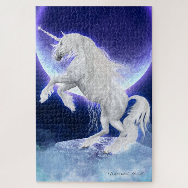 Large - White Unicorn Rearing to the Moon  Jigsaw Puzzle (Vertical)