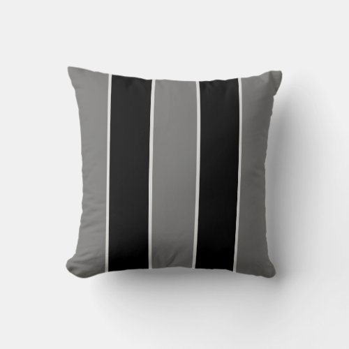 Large Wide Stripes Black White  Grey  Throw Pillow