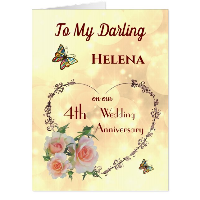 Large Wife 4th Wedding Anniversary Greeting Card (Front)
