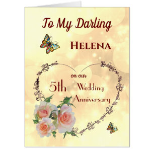 Large Wife 5th Wedding Anniversary Greeting Card