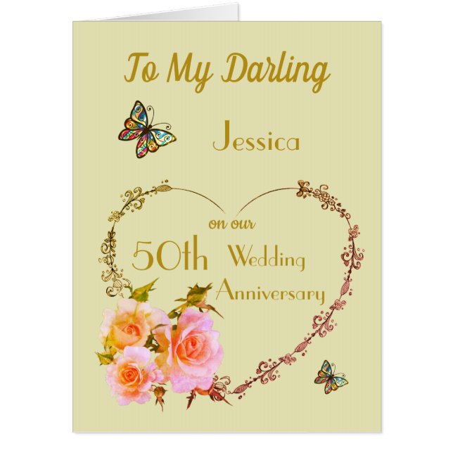 Large Wife Golden Wedding Anniversary Greeting Card (Front)