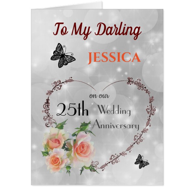 Large Wife Silver Wedding Anniversary Greeting Card (Front)