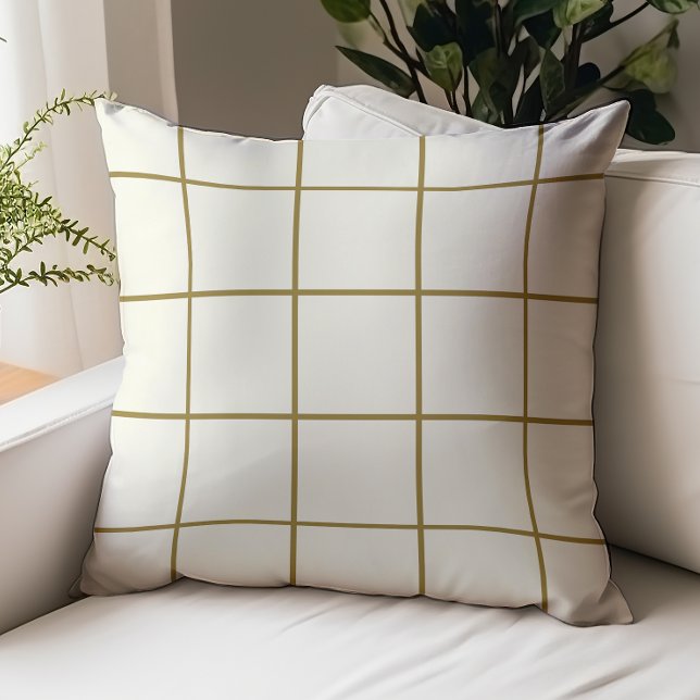 Large Windowpane Check Grid Ivory Gold Throw Pillow (Creator Uploaded)