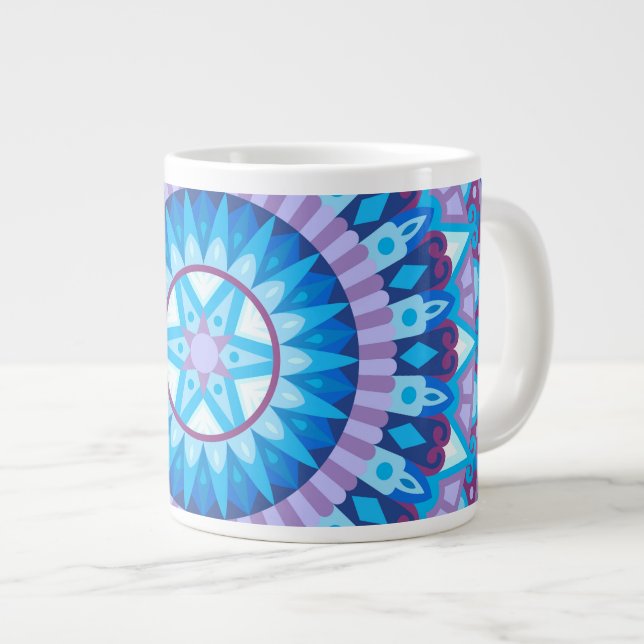 Large Winter Mandala Blue Snowflake Pattern Cozy Giant Coffee Mug (Front Right)