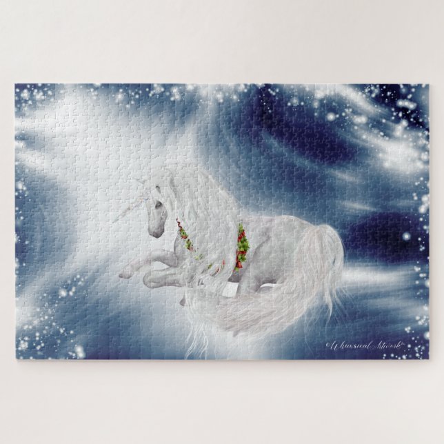 Large - Winter Storm Fantasy Holiday Unicorn Jigsaw Puzzle (Horizontal)