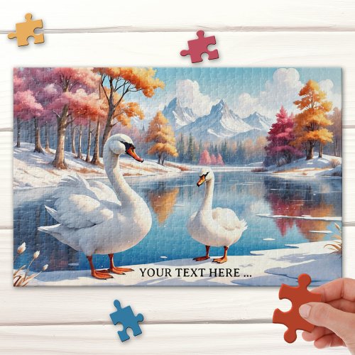 Large Winter Swan Mom and Child Puzzle