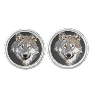 Large Wolf Face Cuff Links