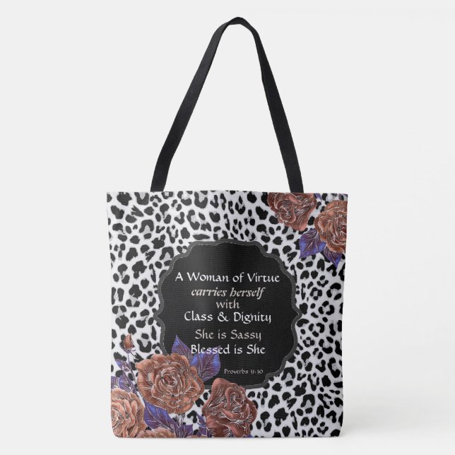 Large Woman of Virtue Floral Leopard Print Tote (Front)