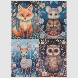 Large Woodland Forest Animals Floral Collage Tissue Paper
