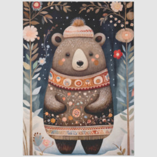 Large Woodland Forest Bear Floral Decoupage Tissue Paper