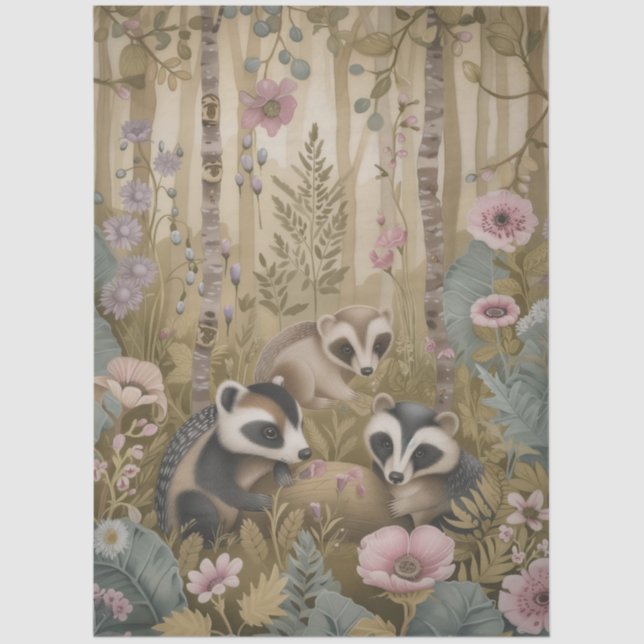 Large Woodland Forest Critters  Florals Decoupage  Tissue Paper (Front)
