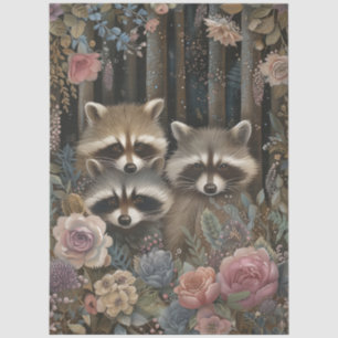 Large Woodland Forest Florals & Raccoon Decoupage Tissue Paper