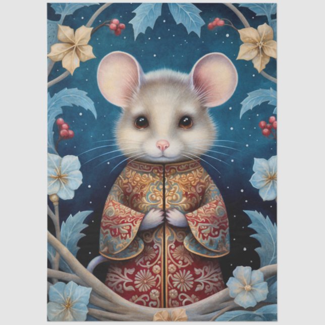 Large Woodland Forest Mouse &  Florals Decoupage  Tissue Paper (Front)