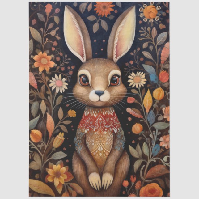 Large Woodland Forest Rabbit & Florals Decoupage  Tissue Paper (Front)