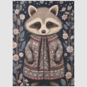 Large Woodland Forest Raccoon Floral Decoupage Tissue Paper