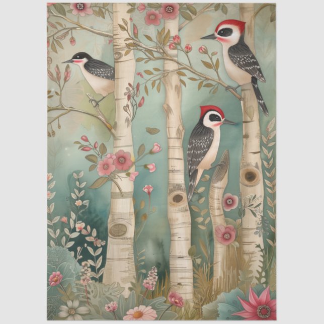 Large Woodland Forest Woodpecker Decoupage  Tissue Paper (Front)