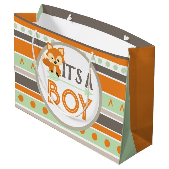 Large Woodland Fox It's A Boy Baby Shower Gift Bag (Back Angled)